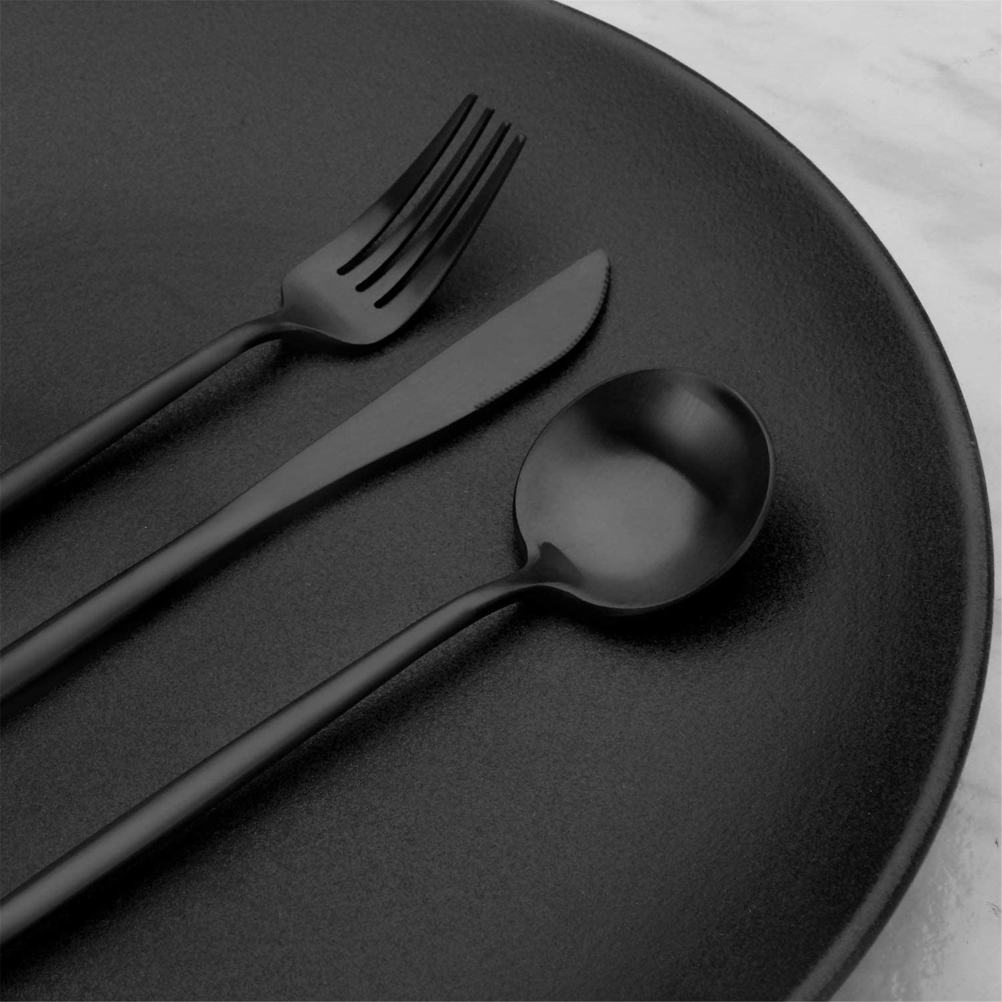 Matte Black Silverware Set, 20-Piece Stainless Steel Flatware Set Service  for 4, Satin Finish Tableware Cutlery Set for Home and Restaurant