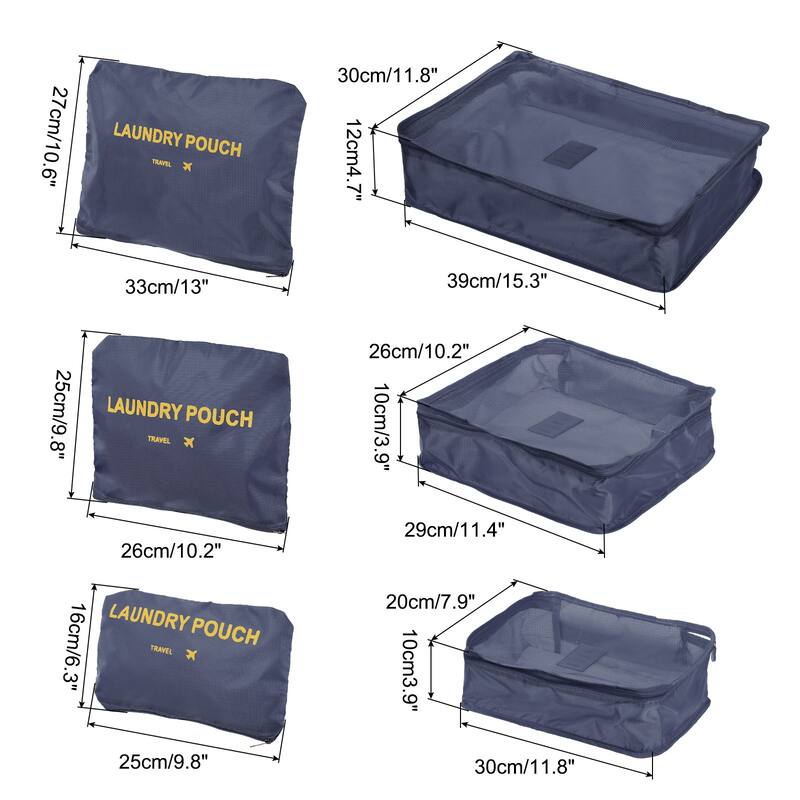 6Set Packing Cube, Luggage Packing Organizer Travel Bags - Navy Blue