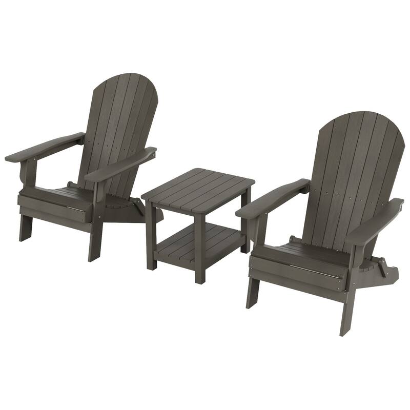 Vineyard HIPS Outdoor Folding Eco-Friendly All Weather Seashell Adirondack Chairs with Side Table (3-Piece Set)