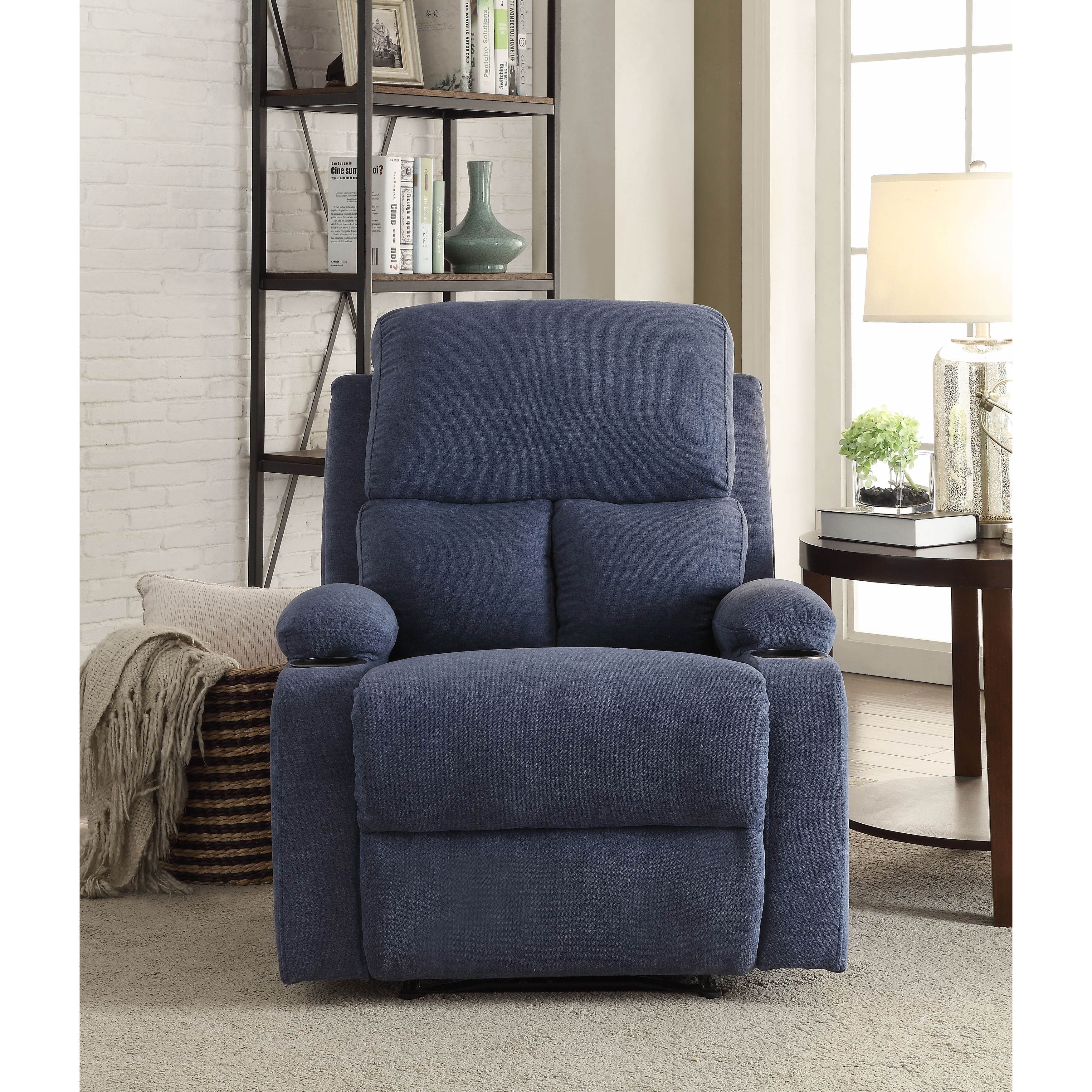 Navy velvet recliner discount chair