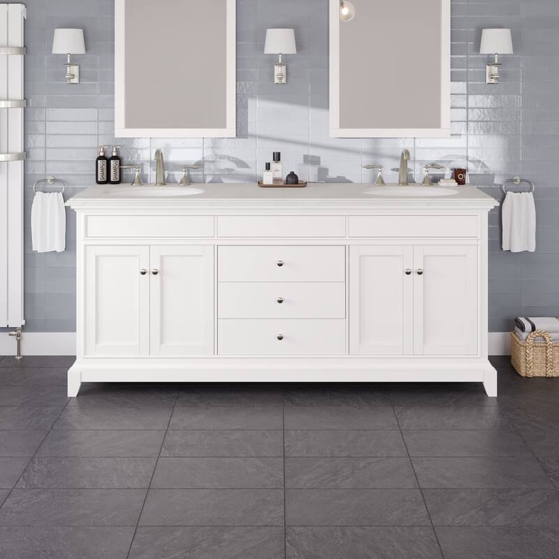 Elite Stamford Bath Vanity with Carrara Quartz Top and Porcelain Sink - 72" - White