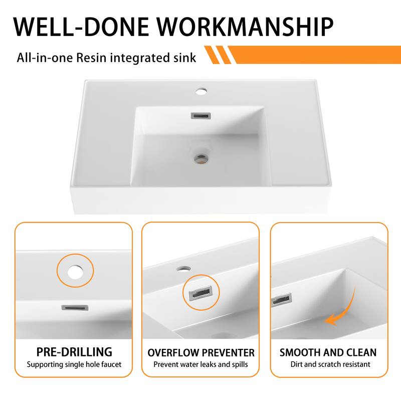 Bathroom Vanity With Sink In 30/60 Inch, Floating Bathroom Vanity With Soft Close Drawer