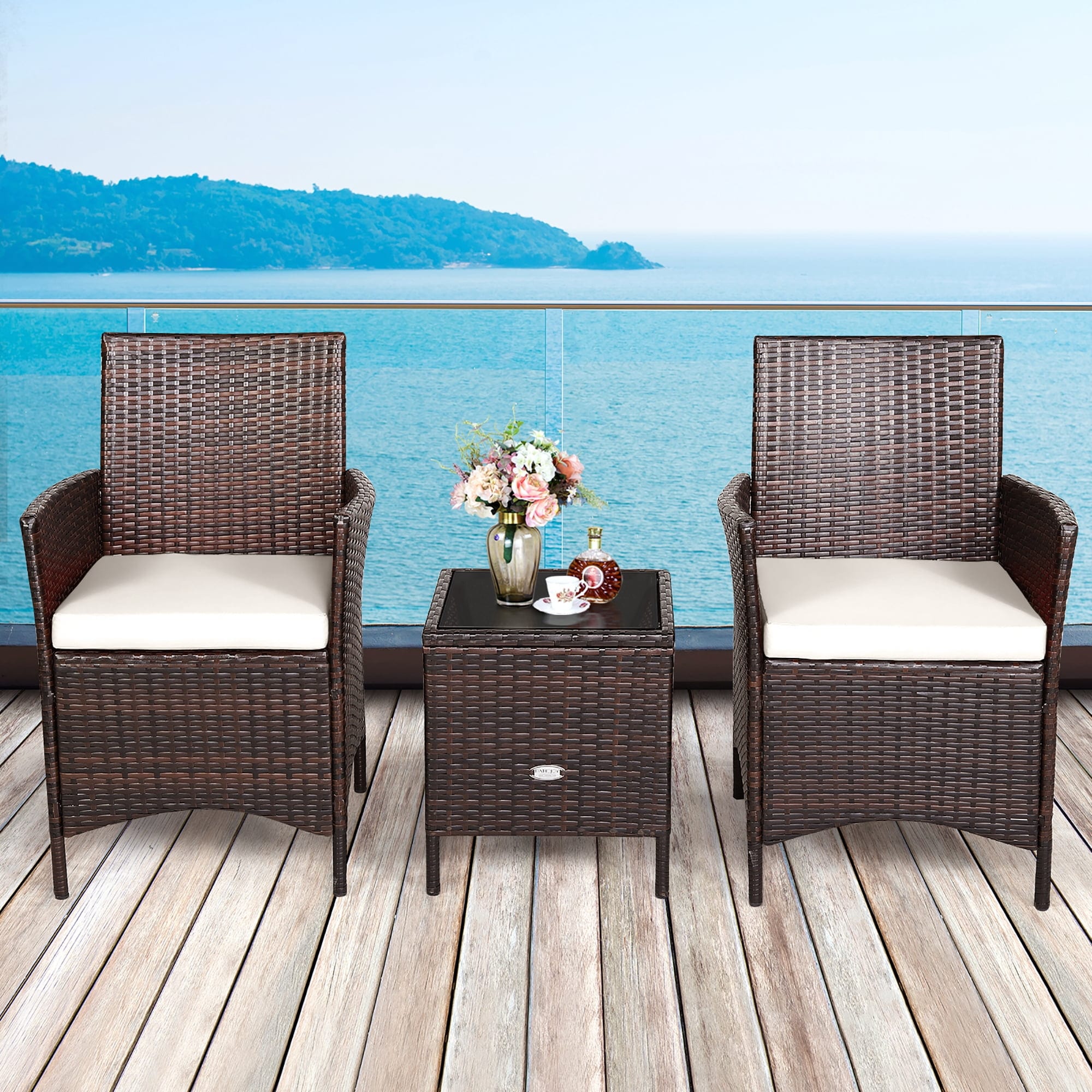 3 Piece Patio Rattan Furniture Set Modern Furniture Bed Bath