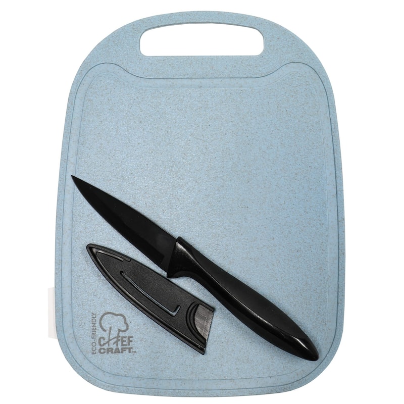 Chef Craft 10 x 7.5 Inch Wheat Straw Cutting Board and Paring Knife Set - Blue