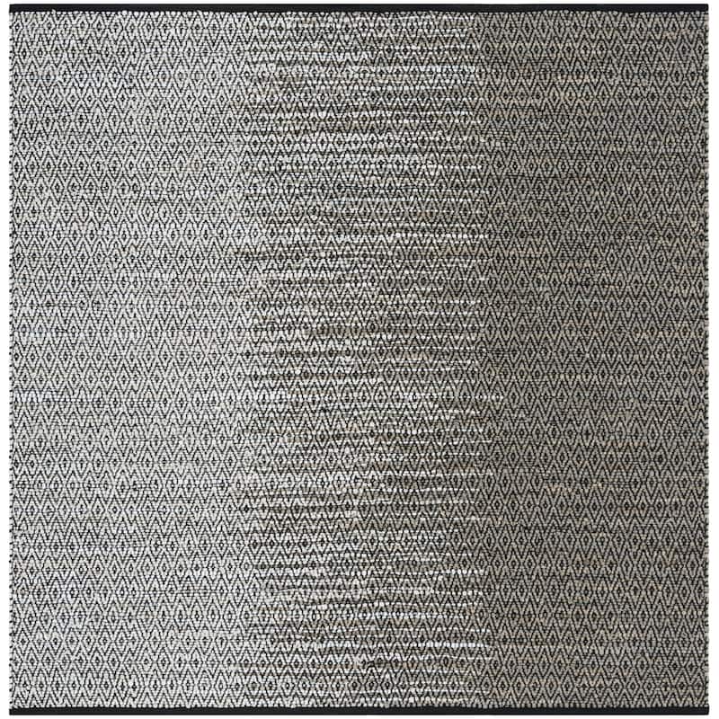 SAFAVIEH Handmade Vintage Boho Leather Denita Modern Stripe Leather - 6' x 6' Square - Light Grey/Grey - Square/Runner