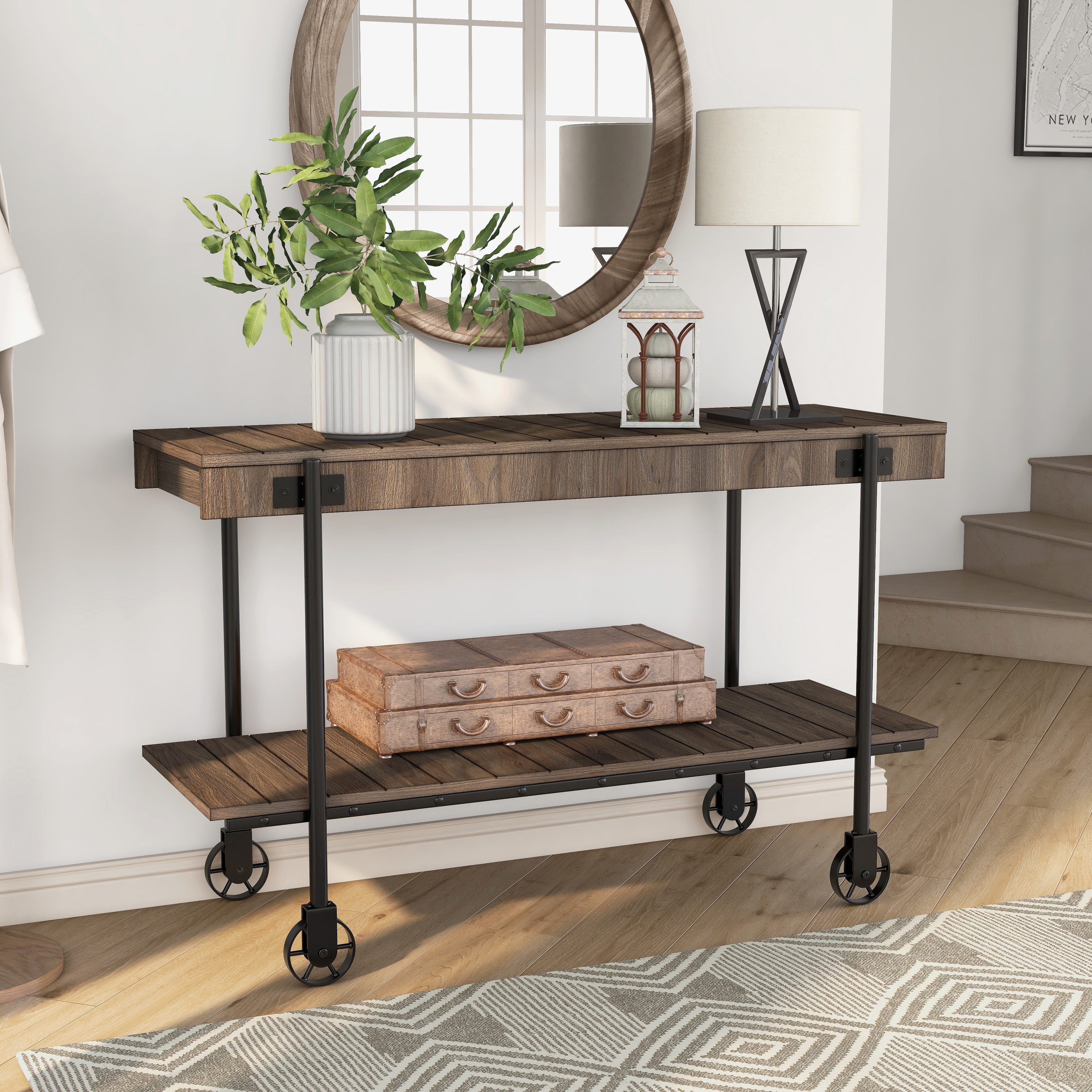 Furniture of America Hyssop Farmhouse 47-inch Metal 1-Shelf Console Table