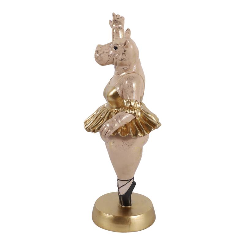 Decorative Ballerina Resin Hippo Figurine with Base - 16", Gold & Gray - 15.75"