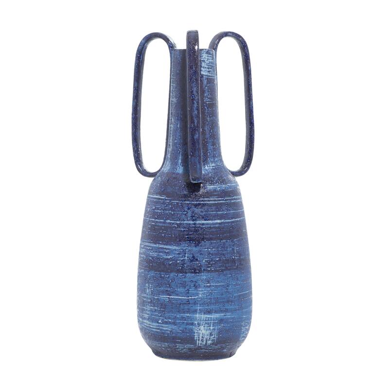 Blue Ceramic Decorative Vase with Handles - 7 x 7 x 17