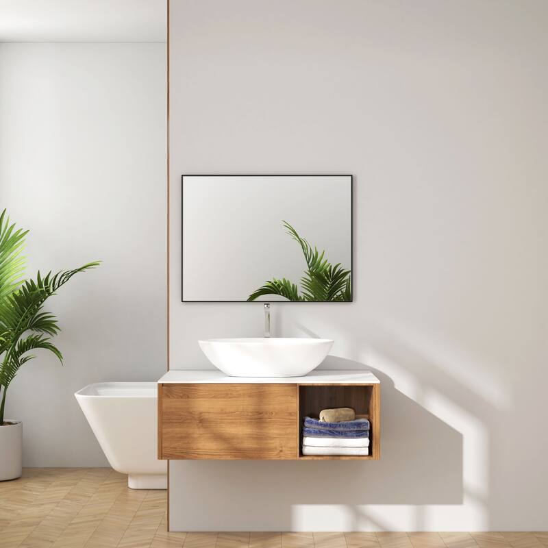 Organnice Rectangular Mirror Modern Black Frame Bathroom Vanity Mirror Clean Glass