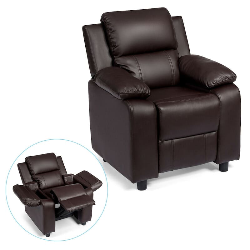 Gymax Deluxe Padded Kids Sofa Armchair Recliner Headrest Children w/ - See Details - Brown - See Details