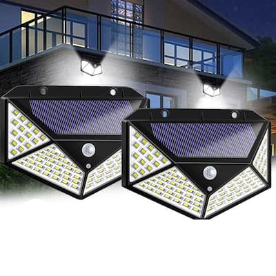 2Pcs 100 LED Motion Sensor Solar Light Waterproof Wall Lamp Outdoor Home Security Night Lighting 3 Modes for Garden