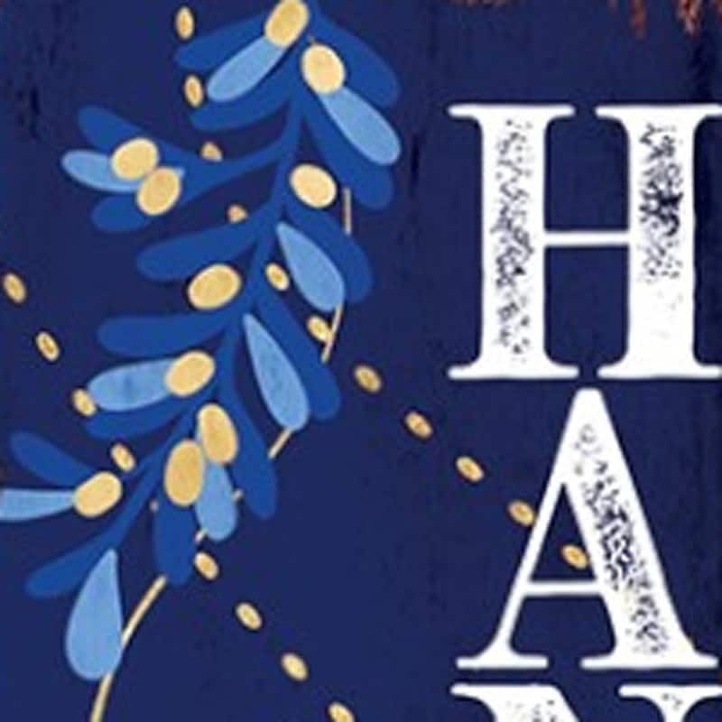 HomeRoots 36" Blue White And Gold Hanukkah Tree Solid Wood Porch Sign