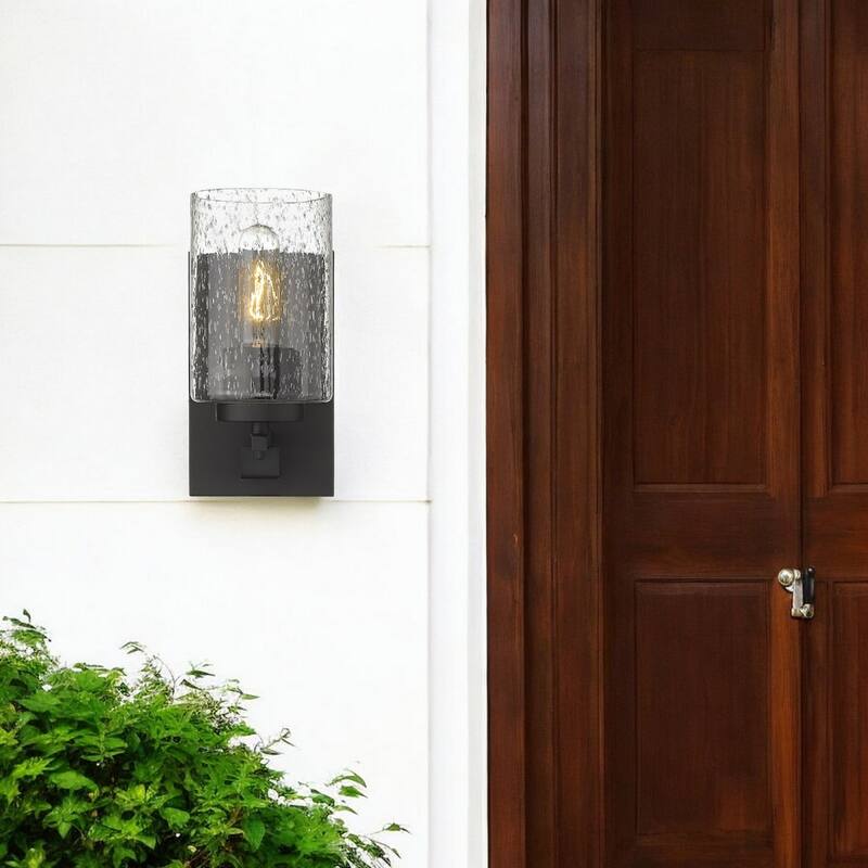 Metal and Textured Wall Sconce with Seeded Glass Shade LED Hardwired - 5.75” x 4.5” x 8.75” (D x W x H)