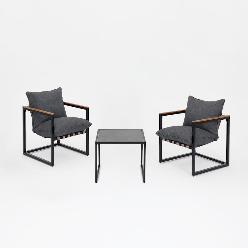 3 Piece Patio Furniture Seating Coffee Table Armchair With Cushions