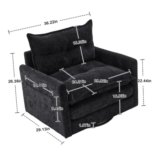 dimension image slide 6 of 7, GALDWIN Chenille Upholstered 360°Degree Swivel Mid Century Modern Arm Chair for Living Room