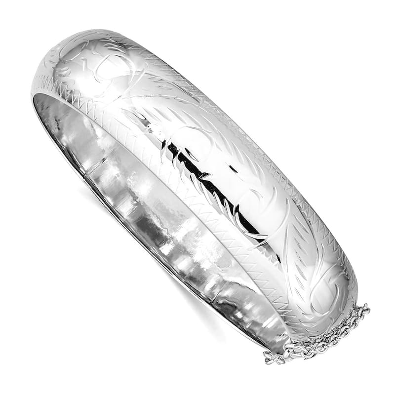 Curata 925 Sterling Silver 7.25" Diamond-cut Classic Hinged Bangle Bracelet - 7 sizes - 15 mm - White