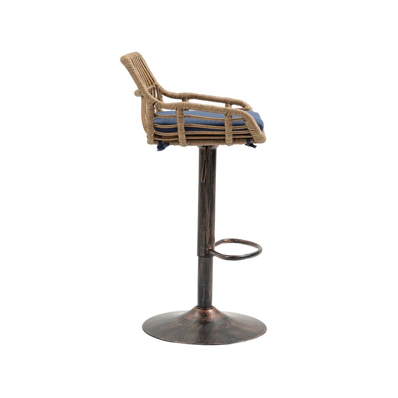 360° Swivel Bar Stools Set of 2, Adjustable Counter Height Chairs with Footrest, Rattan Bar Chairs with Cushions