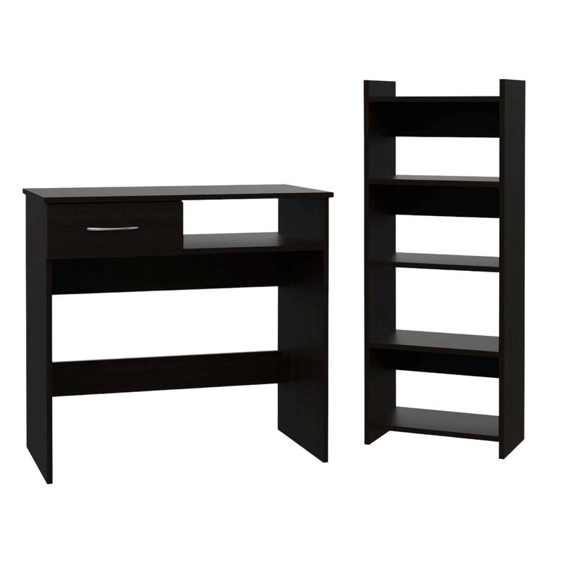 Modern 42 Inch Black Computer Desk and Bookshelf Set with Drawer - 31.50" x 15.87" x 29.82"