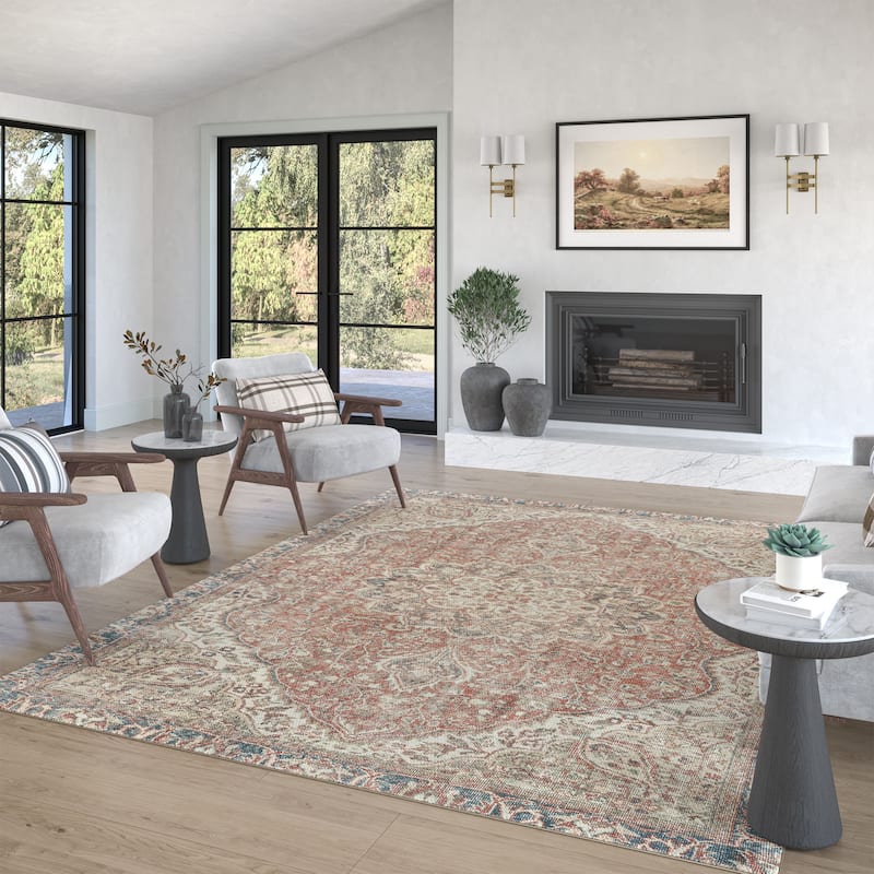 Park Avenue Traditional Medallion Indoor Machine Washable Area Rug