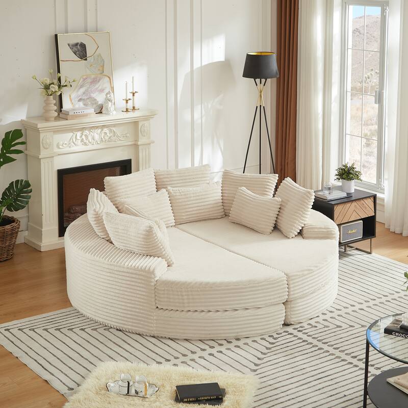 78.5-inch Corduroy Round Oversized Recliner,Converts into Two Recliners,2-In-1 Sofa Bed