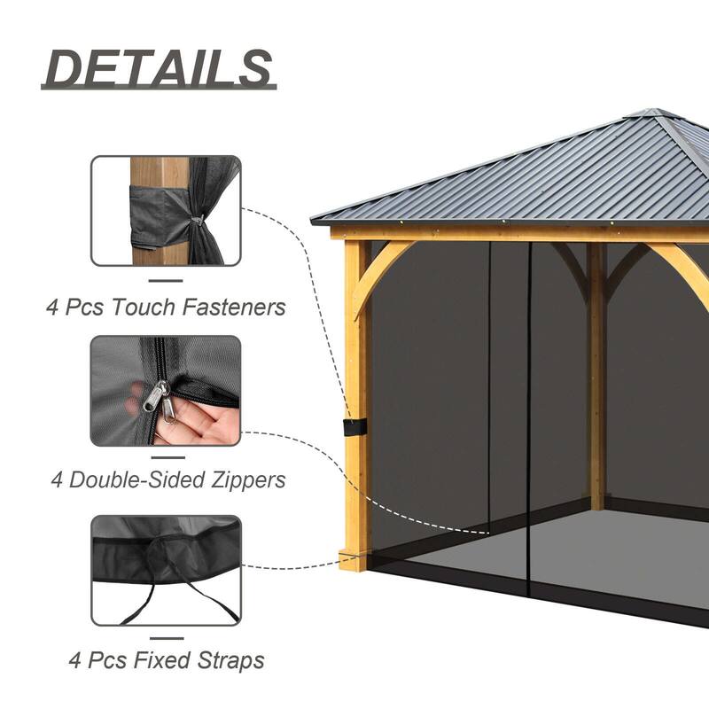 Aoodor Gazebo Netting Screen Replacement Outside Universal 4-Panel Sidewalls 10' x 13' (Only Netting)
