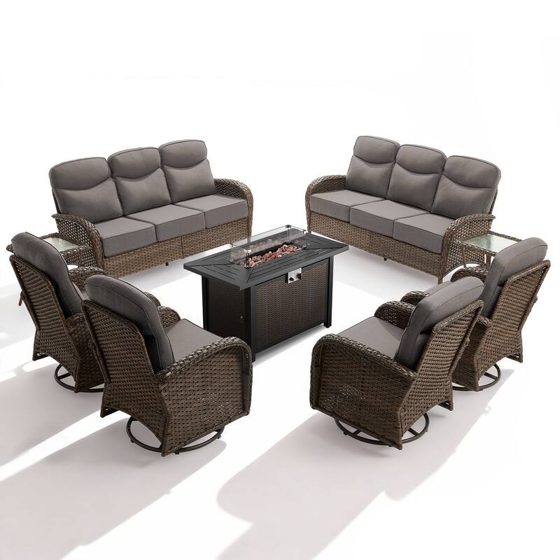 Meyreso 9-Piece Wicker Outdoor Patio Fire Pit Sofa Set with 6-Inch Thick Cushions