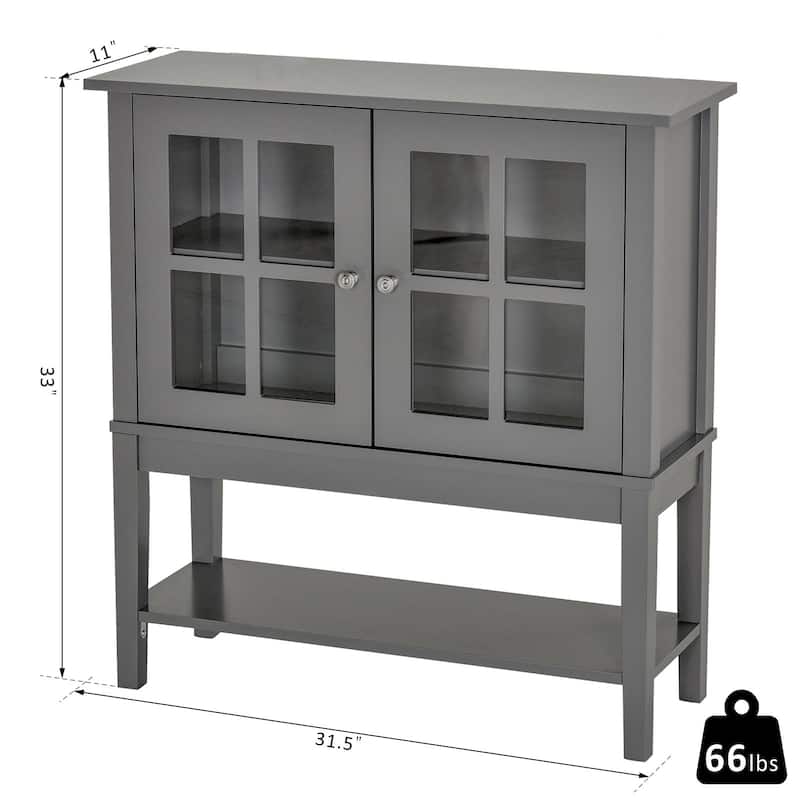 HOMCOM Modern Kitchen Credenza & Sideboard Buffet Cabinet with 2 Swinging Glass Doors & Ample Storage Space