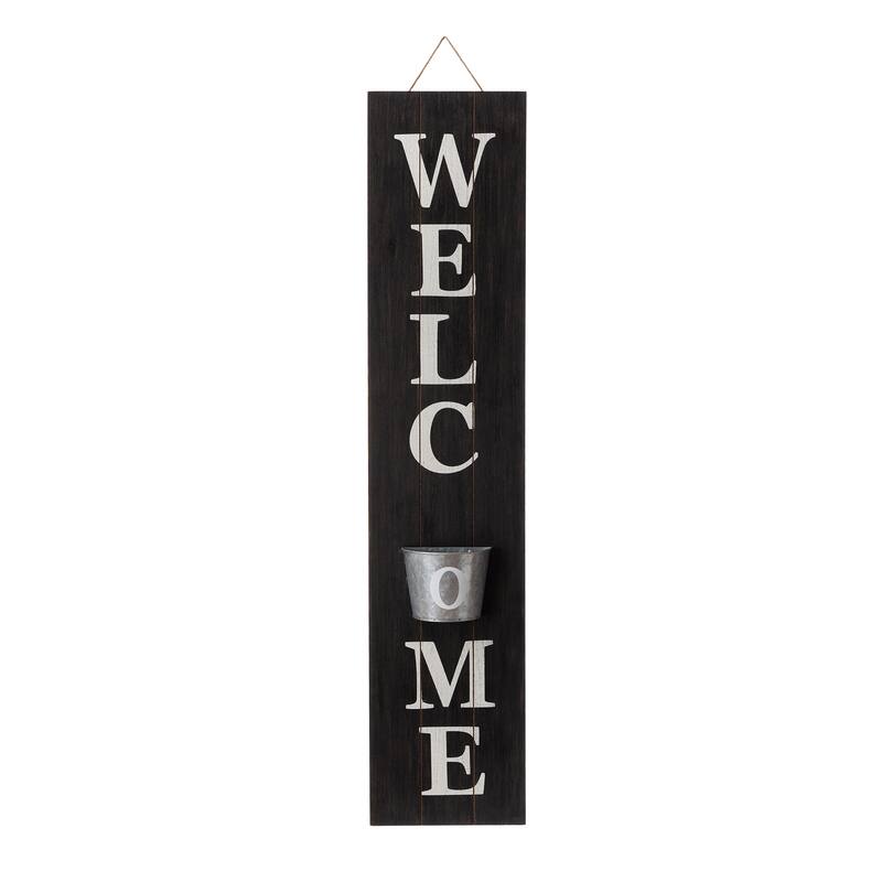 Glitzhome 42-inch Wooden Welcome Porch Sign Wall Decor with Metal Planter