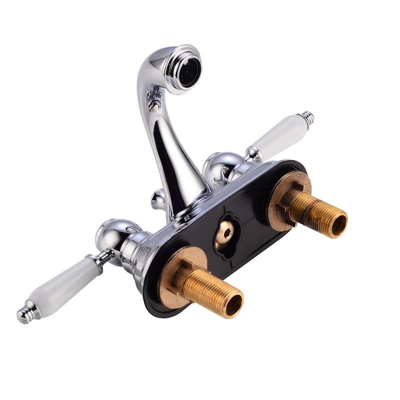 Chrome Polished Brass Centerset Faucet 4 " L White Double Handle with Supply Lines and Drain Renovators Supply