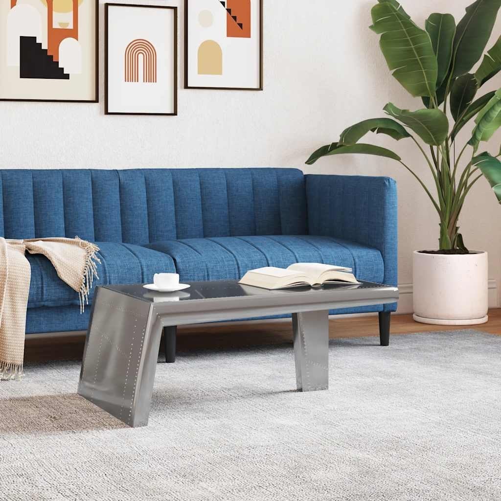vidaXL Coffee Table, Polished Aluminum, 37.4x21.7x13.8 Inches