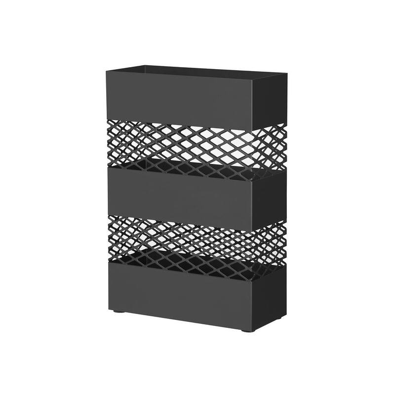 Black Rectangular Metal Umbrella Stand with Drip Tray and Hooks Rust-Resistant Entryway Organizer - 11”L x 4.7”W x 16.1”H