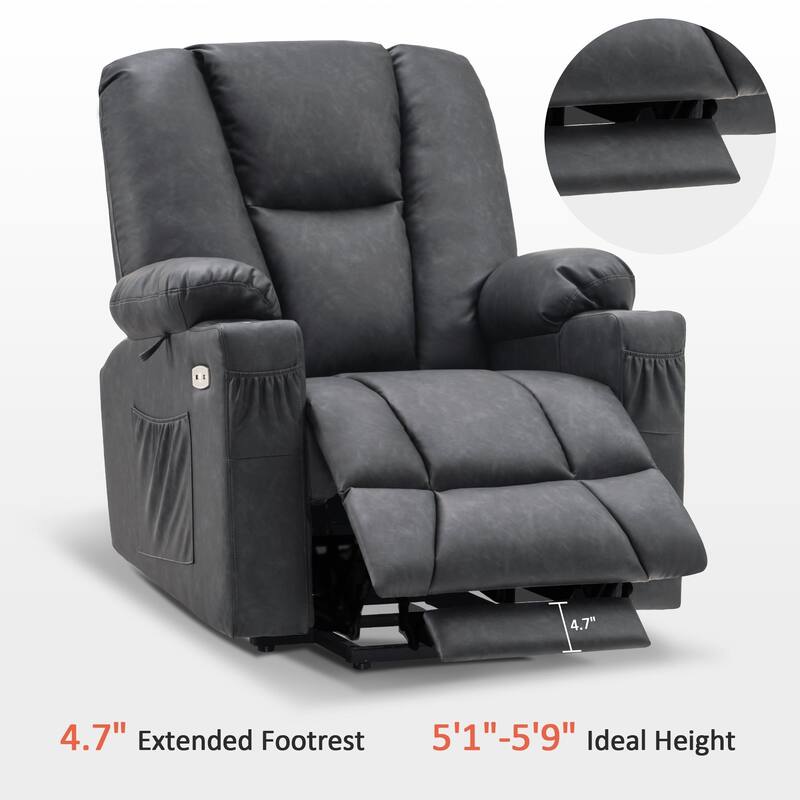 MCombo Electric Power Lift Recliner Chair with Extended Footrest, Cup Holders, Faux Leather 7507