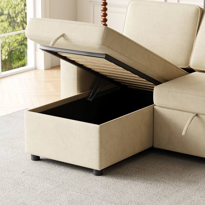 Sleeper Sofa with Storage, Cup Holder and USB Charging Port,Couch with Pull Out Bed, Daybed for Living Room Bedroom