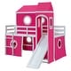 preview thumbnail 25 of 56, Castle Style Twin/Full Size Loft Bed with Slide and Ladder, Solid Wood Loft Bed Frame with Pink Tent and Tower, Playhouse Bed