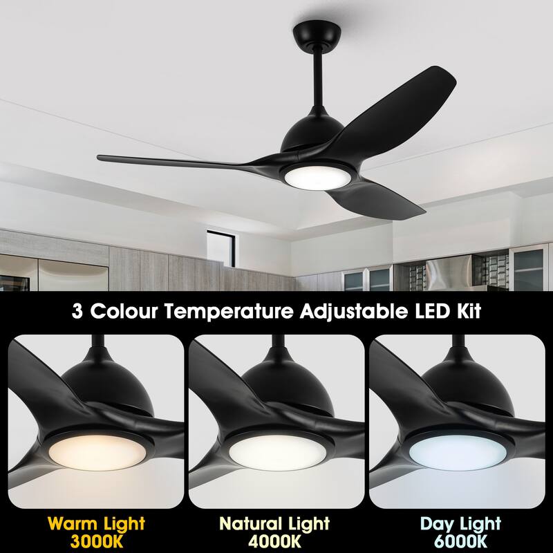 52-inch Modern Matte Black DC LED Ceiling Fan with Remote