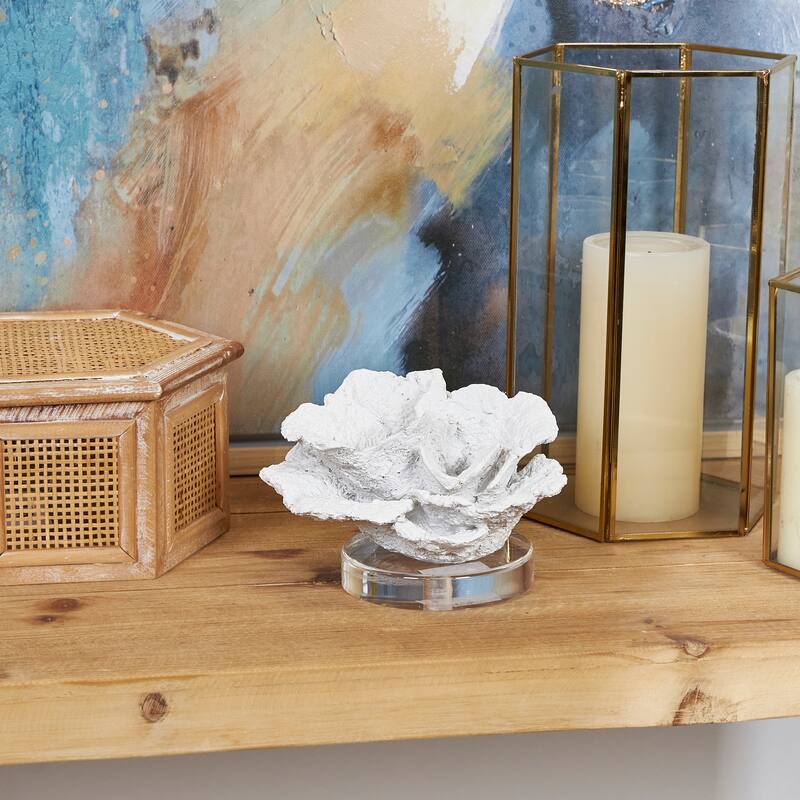 White Polystone Small Textured Coral Decorative Sculpture with Clear Acrylic Base - White
