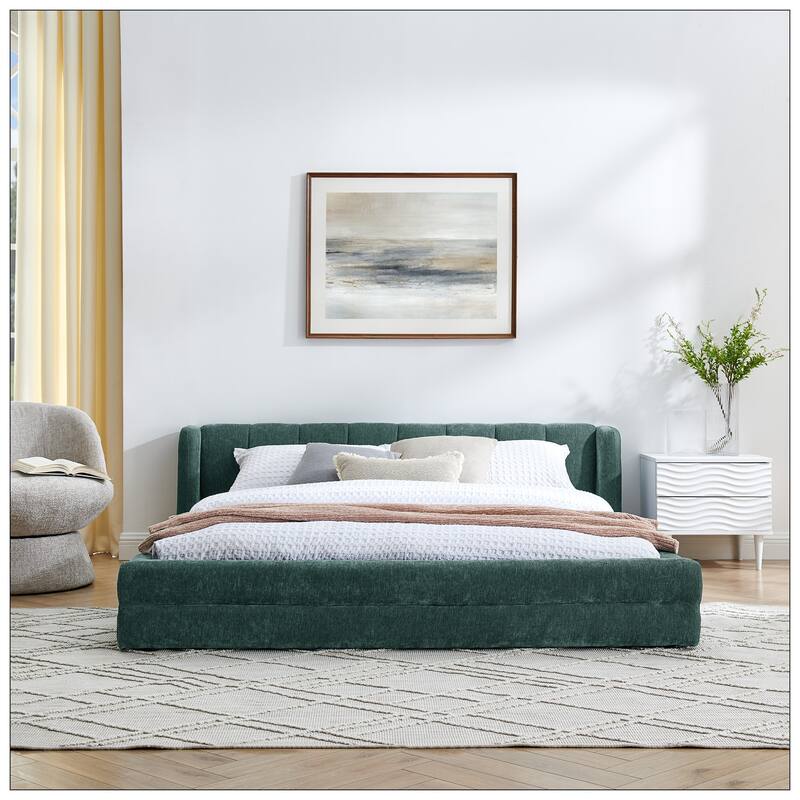 Queen Size Upholstered Bed Frame with Thick Fabric