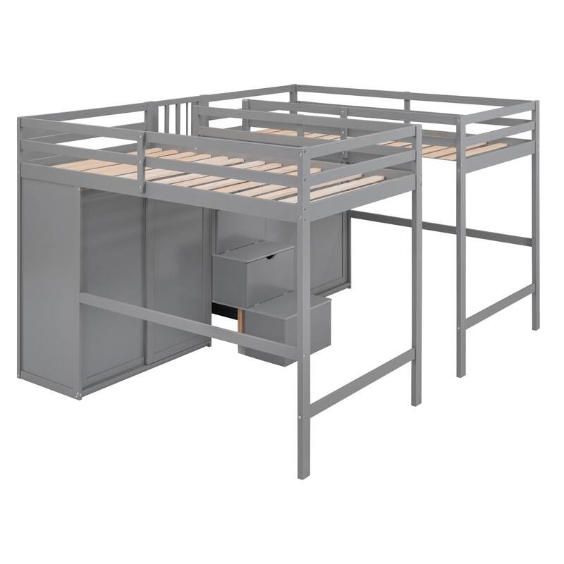 Double Twin Loft Beds with Wardrobes and Staircase, Luxury Loft Bed