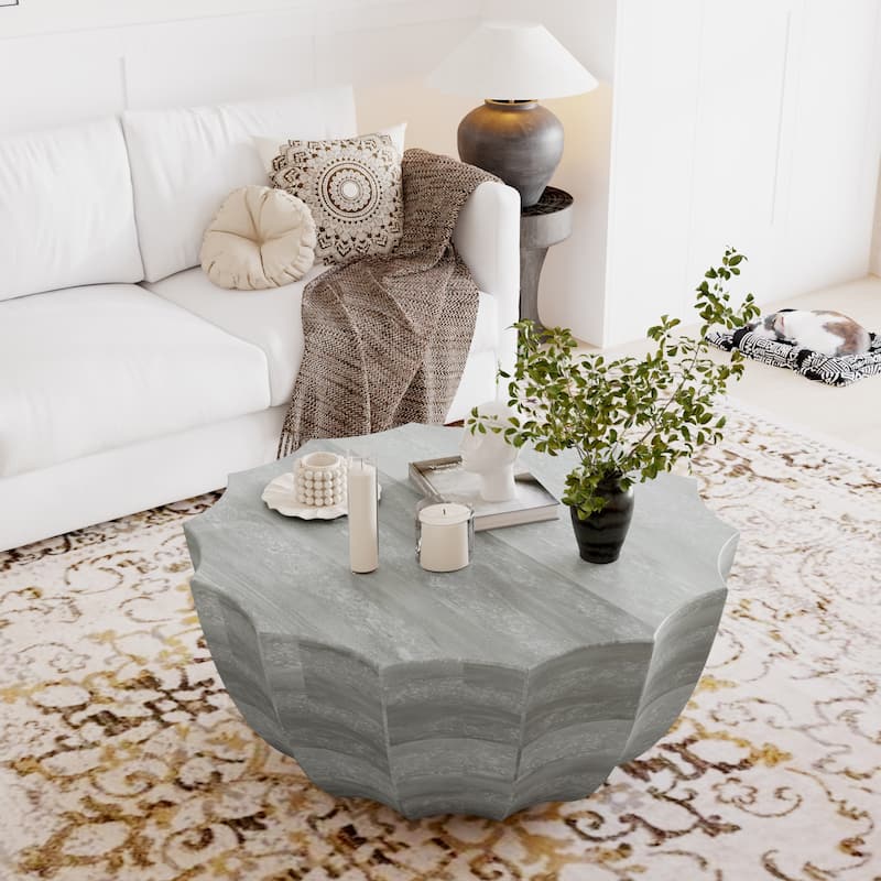 35.43 Inch Modern Coffee Table With Waterproof And Cement Design For Living Room, Dark Wood Grain Color
