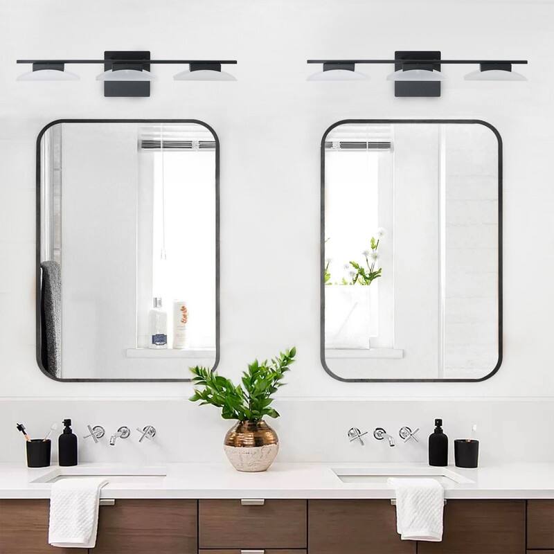 3-Light Black LED Vanity Light with Frosted Shade for Bathroom