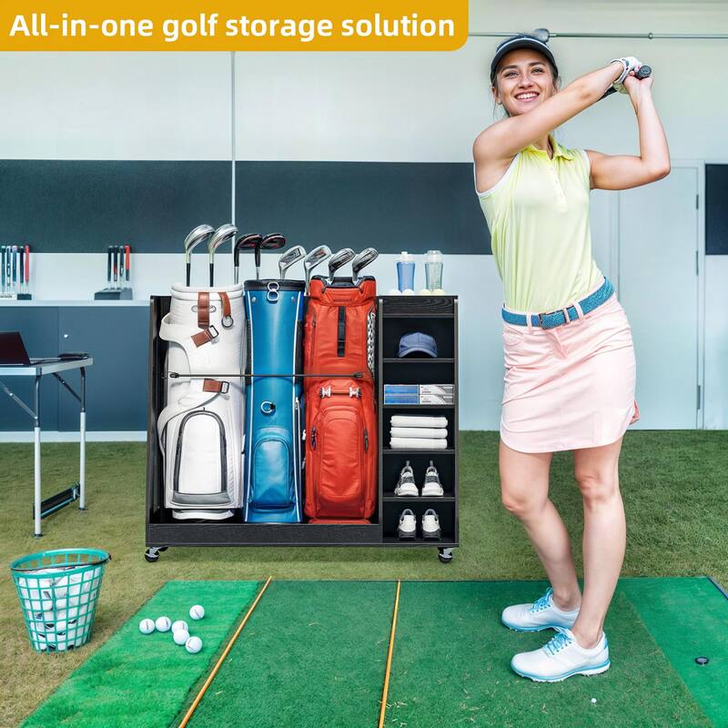 Moasis 35.4" Wide Golf Storage Garage Organizer Sport Balls Storage Rack with Wheels