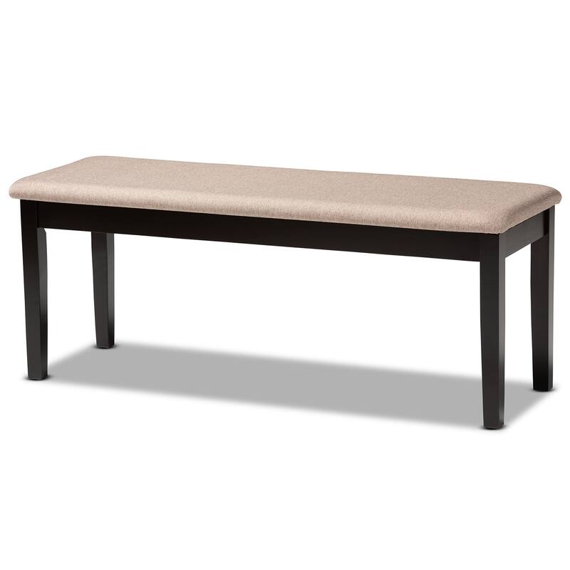 6-Piece Dining Set - Fabric Upholstered Chairs & Bench - Dark Brown Wood Table - Modern Dining Room Furniture