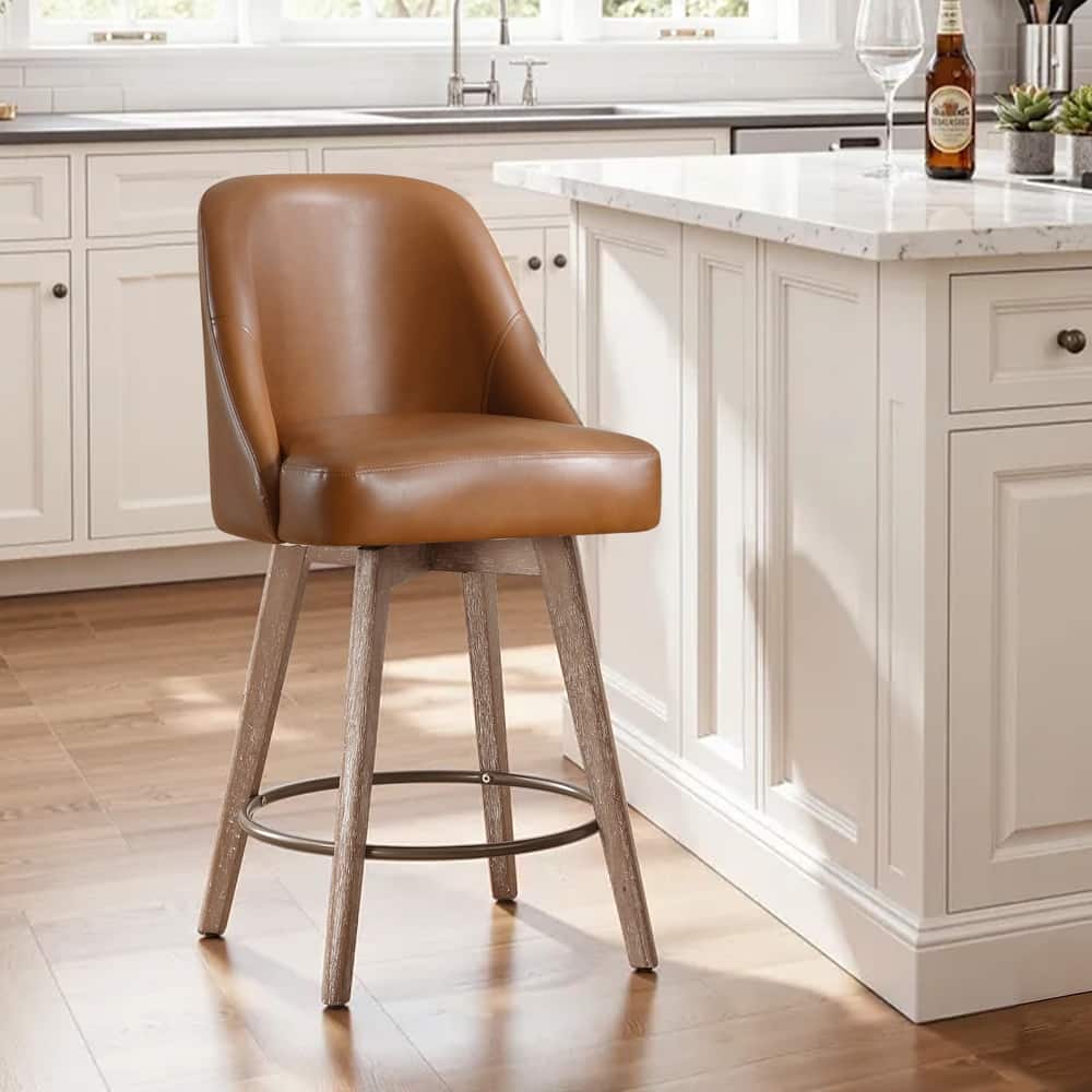 26" Upholstered Counter Height Swivel Bar Stool, Counter Stools with Solid Wood Legs - 39.37"H x 22.44"D x 21.65"W