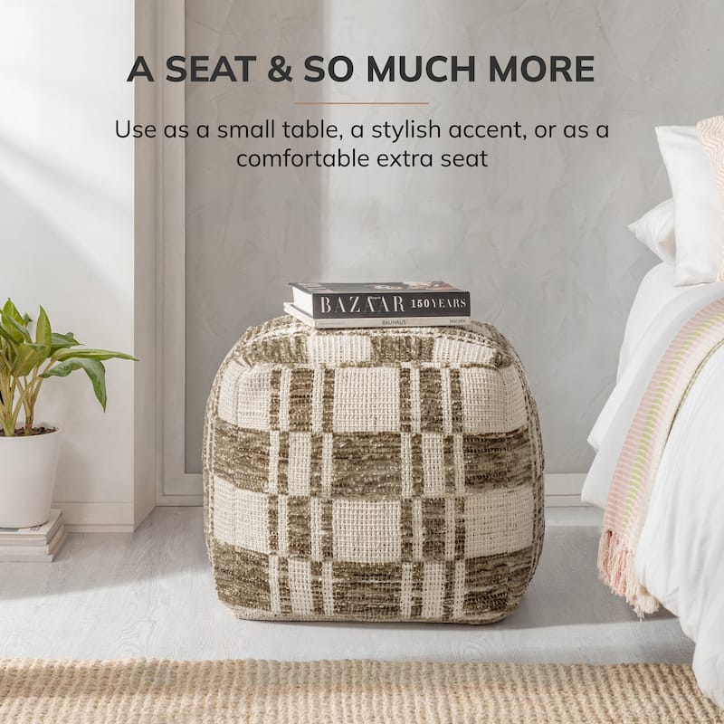 Jani 20-inch Ottoman Pouf - Handcrafted Handmade Ottoman for Seating, Footrest, Home Decor for Living Room, Bedroom