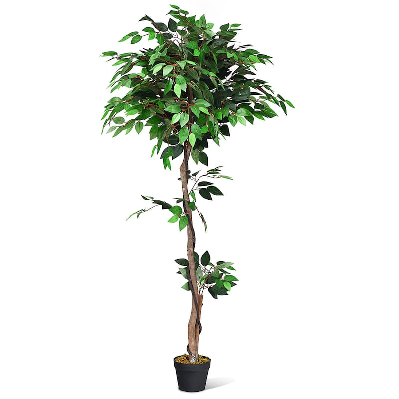 5.5FT Ficus Silk Leaf Artificial Tree Potted Fake Greenery Plants - Green