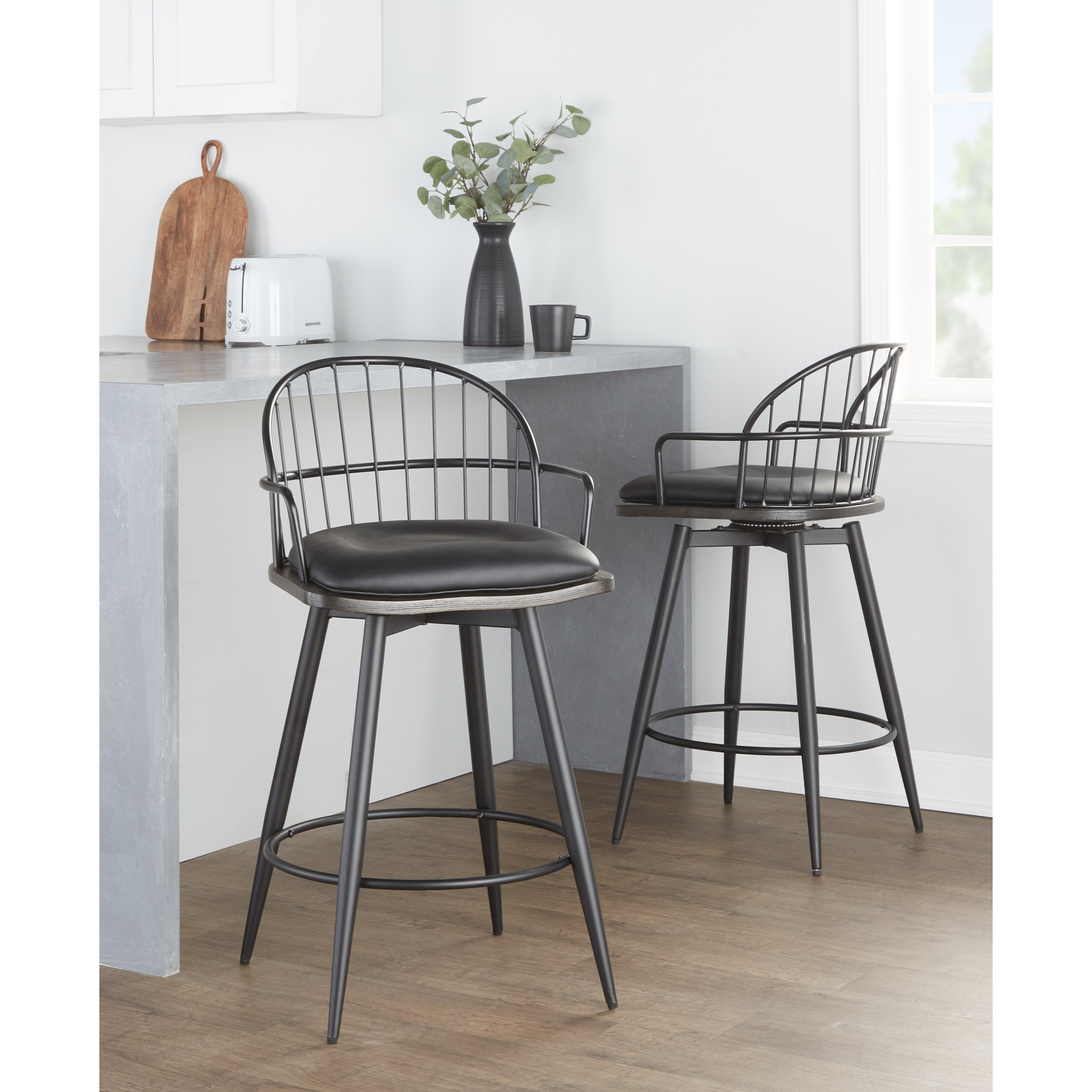 Carbon Loft Ellul 26" Fixed-Height Counter Stool with Arms, Tapered Metal Legs and Removable Seat Cushion (Set of 2)