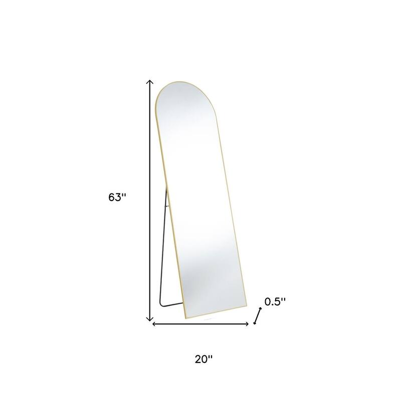 HomeRoots 63" Gold Metal Arch Freestanding and Wall Mount Framed Full Length Mirror - 20.00 in. x 63.00 in. x 0.50 in.