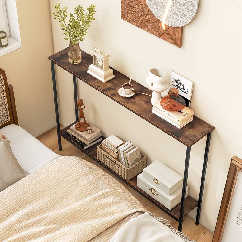 44 Inch Modern 2-Tier Console Table with Lower Storage Shelf for Entryway Living Room or Hallway - 44"L x 8"W x 30.5"H