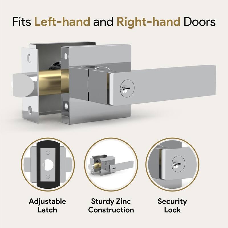 Mega Handles ROBELL Modern Square Entry Door Lever Lock Set | Fits All Standard Spaces | Bedroom Door Lock | Reversible Handle