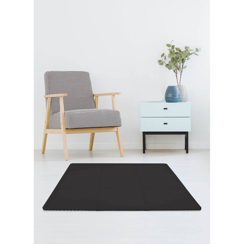 WallPops Black Puzzle Interlocking Floor Tiles